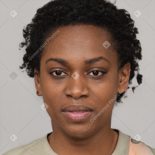 Neutral black young-adult female with short  black hair and brown eyes