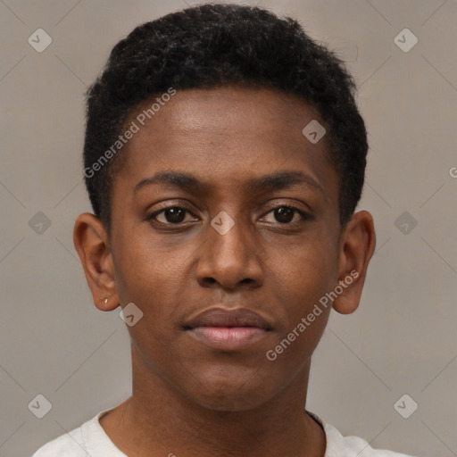 Neutral black young-adult male with short  brown hair and brown eyes