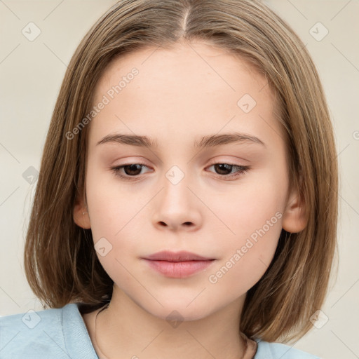 Neutral white child female with medium  brown hair and brown eyes