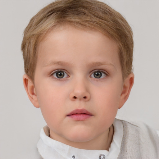 Neutral white child female with short  brown hair and grey eyes