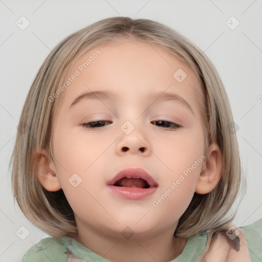 Neutral white child female with medium  brown hair and brown eyes