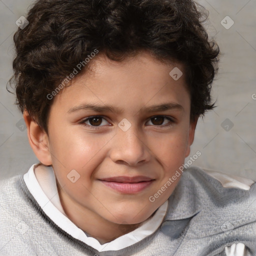 Joyful white child male with short  brown hair and brown eyes