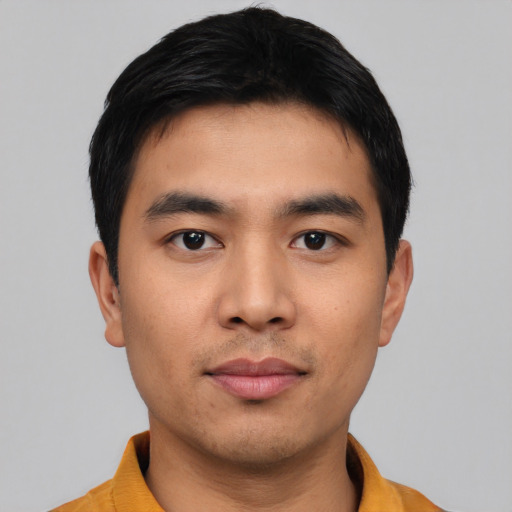 Neutral asian young-adult male with short  black hair and brown eyes