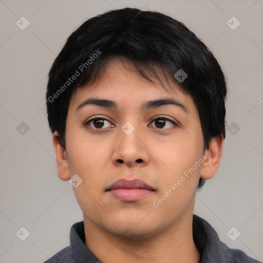 Neutral asian young-adult male with short  black hair and brown eyes