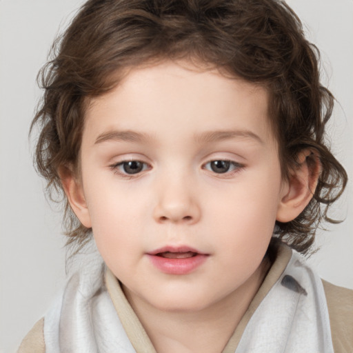 Neutral white child female with medium  brown hair and brown eyes