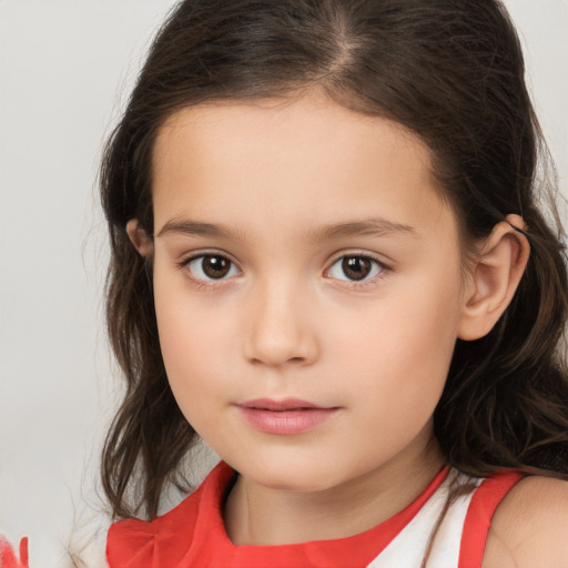 Neutral white child female with medium  brown hair and brown eyes