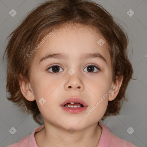 Neutral white child female with medium  brown hair and brown eyes