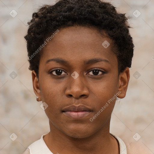 Neutral black young-adult female with short  brown hair and brown eyes