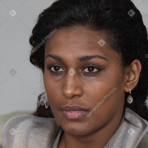 Neutral black young-adult female with short  brown hair and brown eyes