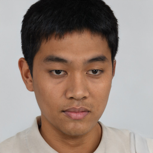 Neutral asian young-adult male with short  black hair and brown eyes