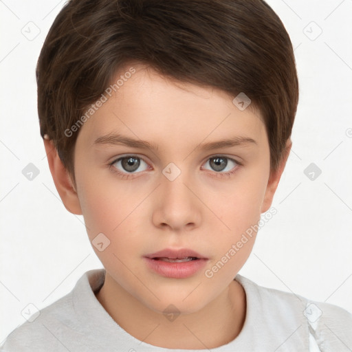 Neutral white child female with short  brown hair and brown eyes