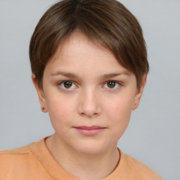 Neutral white young-adult female with short  brown hair and brown eyes