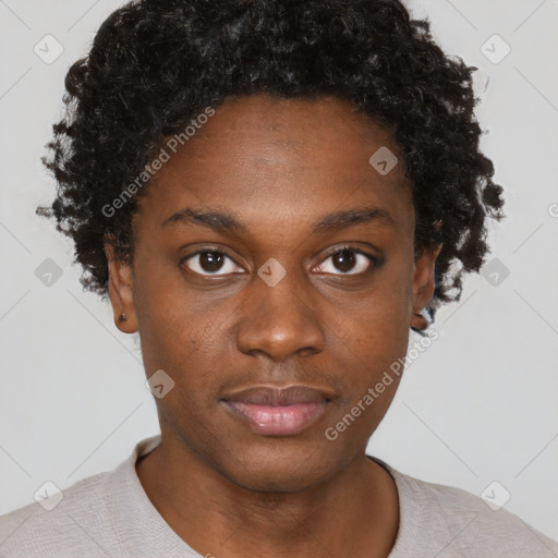 Neutral black young-adult male with short  brown hair and brown eyes