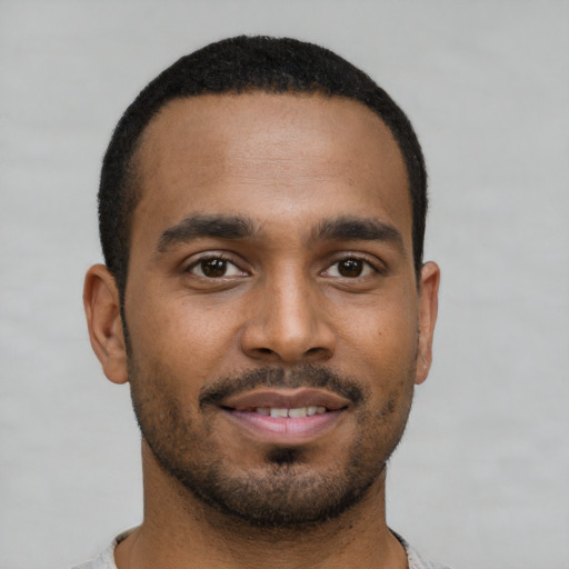 Neutral black young-adult male with short  brown hair and brown eyes