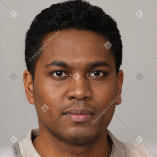 Neutral black young-adult male with short  brown hair and brown eyes