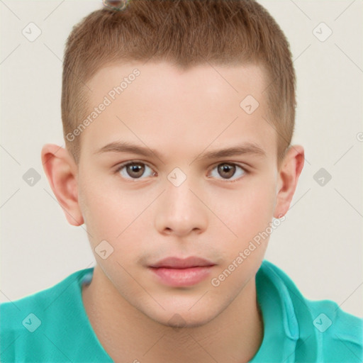 Neutral white child male with short  brown hair and brown eyes