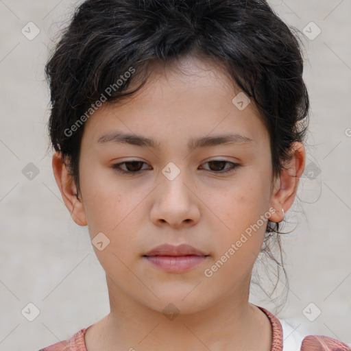 Neutral white child female with short  brown hair and brown eyes