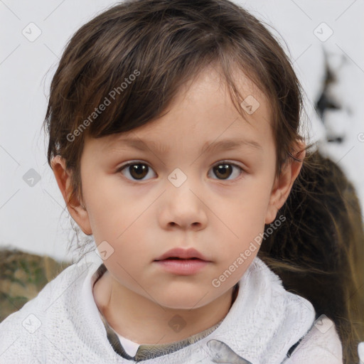 Neutral white child female with medium  brown hair and brown eyes