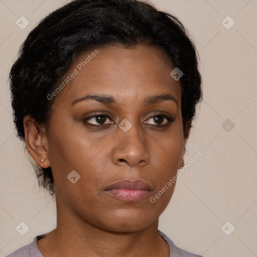 Neutral black young-adult female with short  brown hair and brown eyes