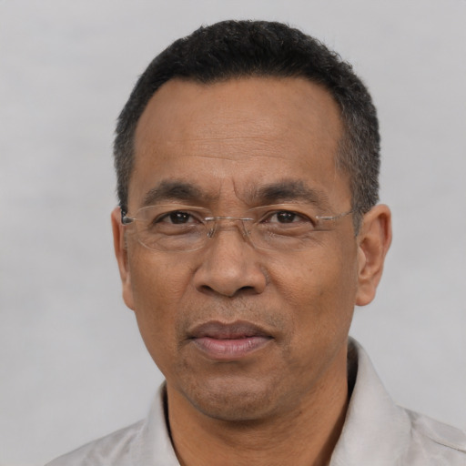 Neutral asian adult male with short  black hair and brown eyes