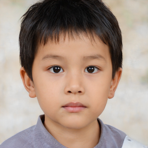 Neutral asian child male with short  brown hair and brown eyes