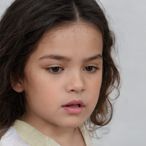 Neutral white child female with medium  brown hair and brown eyes