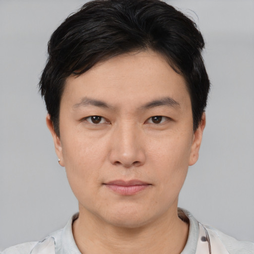 Neutral asian young-adult female with short  black hair and brown eyes