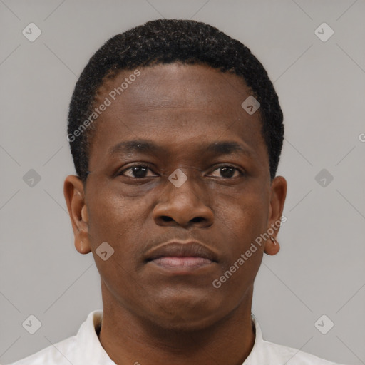 Neutral black young-adult male with short  brown hair and brown eyes