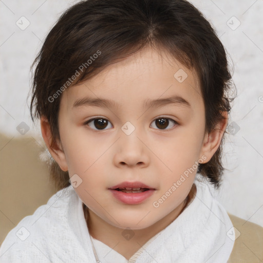 Neutral white child female with medium  brown hair and brown eyes