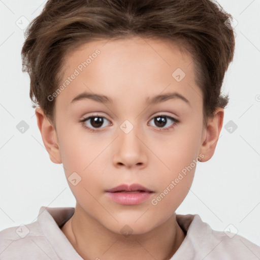 Neutral white child female with short  brown hair and brown eyes