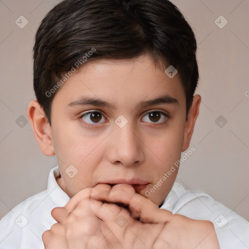 Neutral white child male with short  brown hair and brown eyes