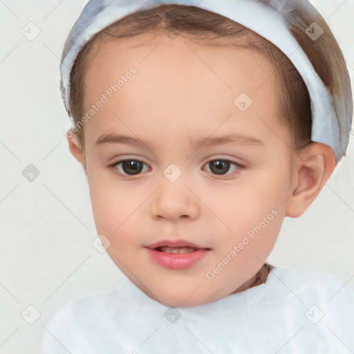 Neutral white child female with short  brown hair and brown eyes