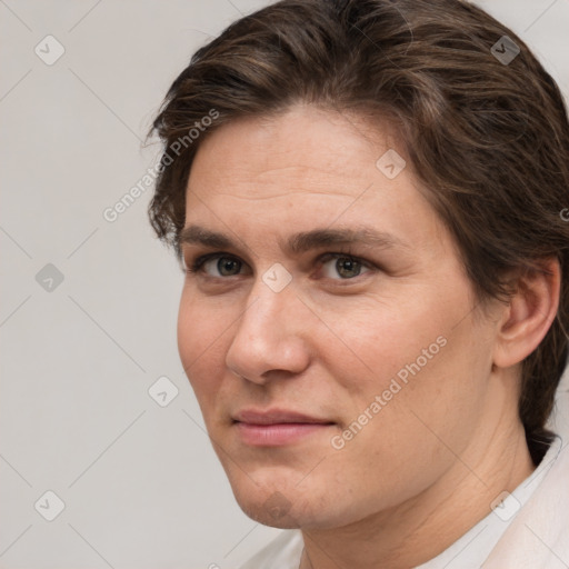 Neutral white adult male with short  brown hair and brown eyes