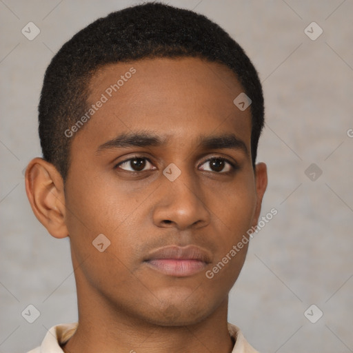 Neutral black young-adult male with short  brown hair and brown eyes