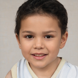 Joyful white child female with short  brown hair and brown eyes