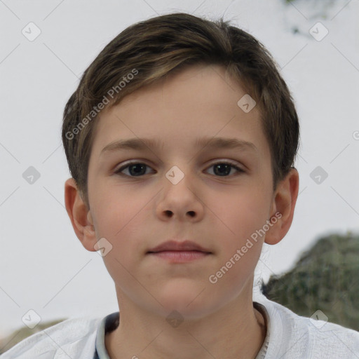 Neutral white child female with short  brown hair and brown eyes