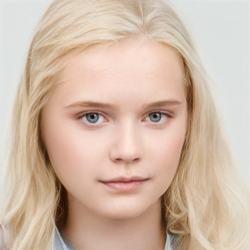 Neutral white child female with long  blond hair and blue eyes