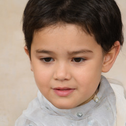 Joyful white child female with short  brown hair and brown eyes