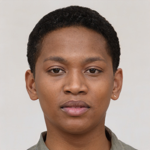 Neutral black young-adult female with short  brown hair and brown eyes