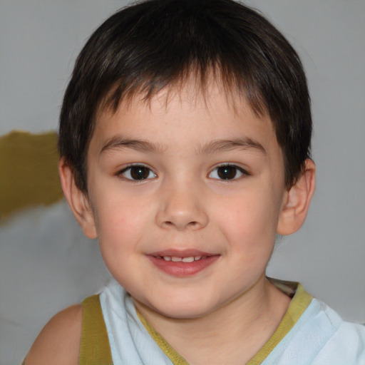 Joyful white child male with short  brown hair and brown eyes