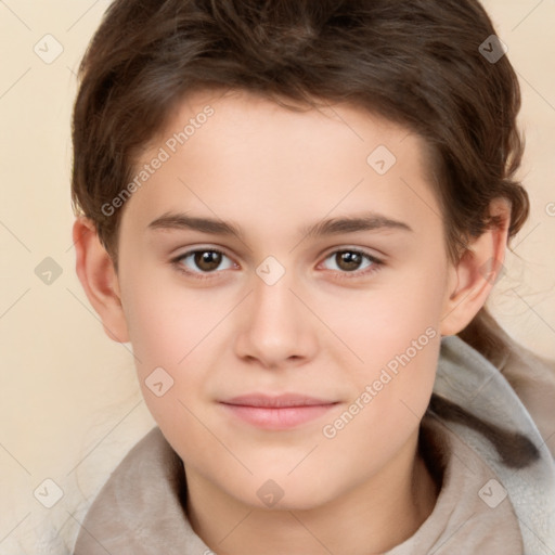 Joyful white child male with short  brown hair and brown eyes