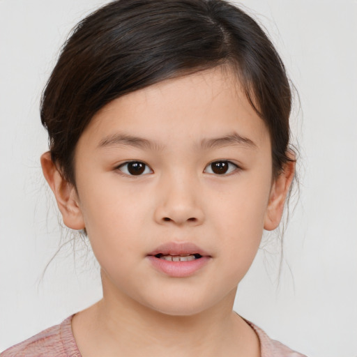 Neutral white child female with medium  brown hair and brown eyes