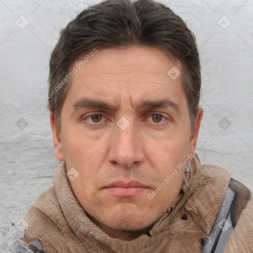 Neutral white adult male with short  brown hair and brown eyes