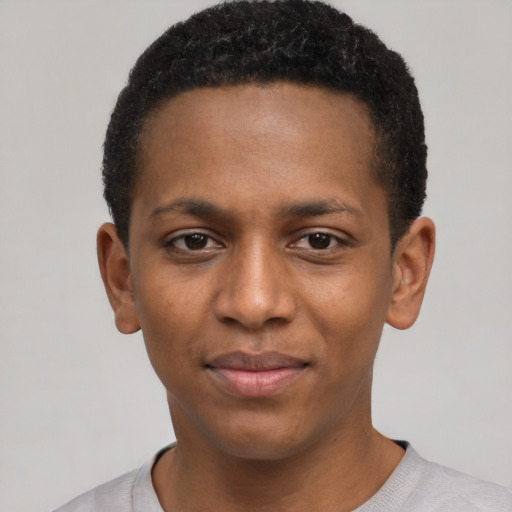 Neutral black young-adult male with short  brown hair and brown eyes
