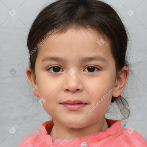 Neutral white child female with medium  brown hair and brown eyes