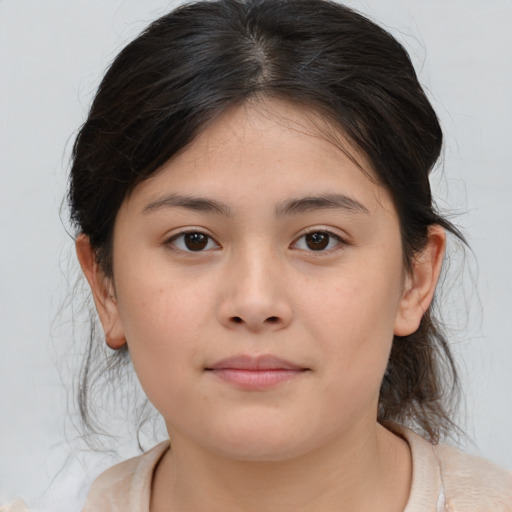Neutral white child female with medium  brown hair and brown eyes