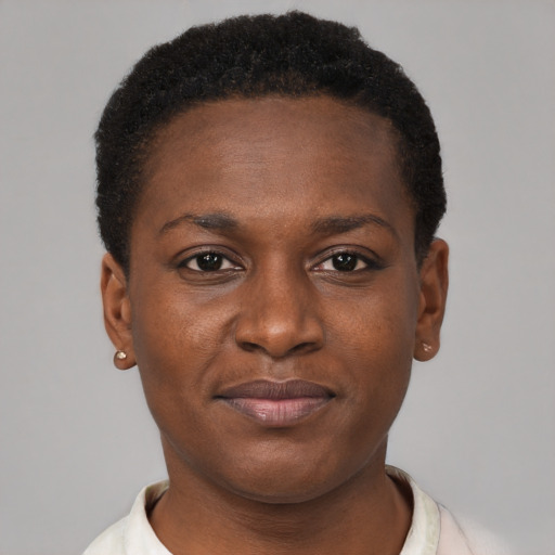 Neutral black young-adult female with short  brown hair and brown eyes