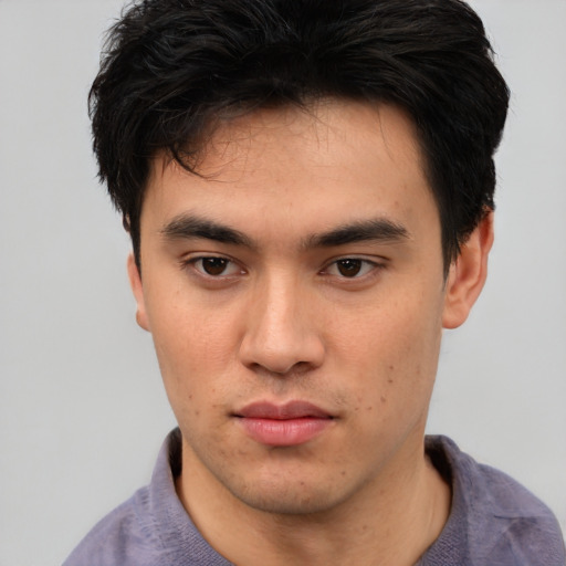 Neutral asian young-adult male with short  brown hair and brown eyes