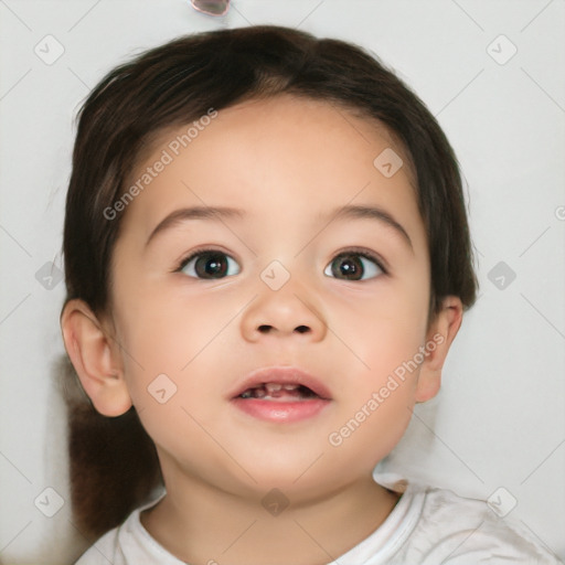 Neutral white child female with short  brown hair and brown eyes