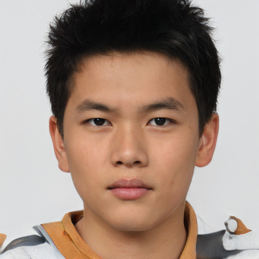 Neutral asian child male with short  brown hair and brown eyes
